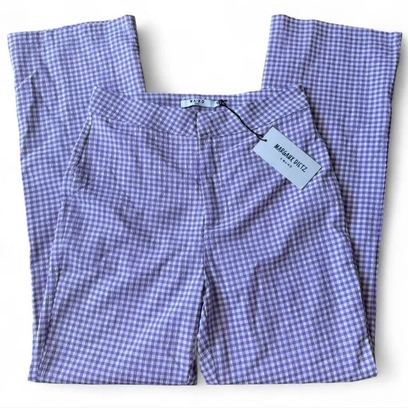 NWT Margaux Dietz Lilac Purple White Checked Culotte Trousers - Picture 2 of 9